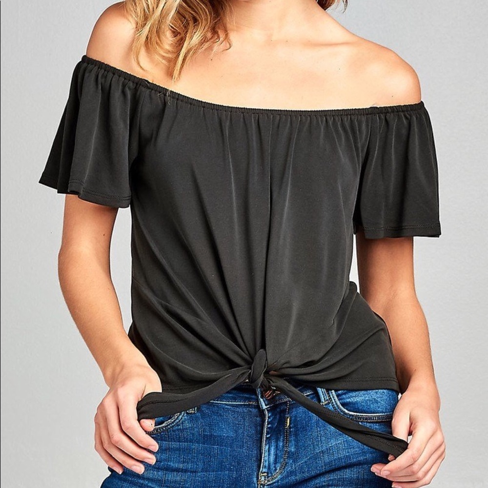 Black Off Shoulder Top w/ Front Tie
